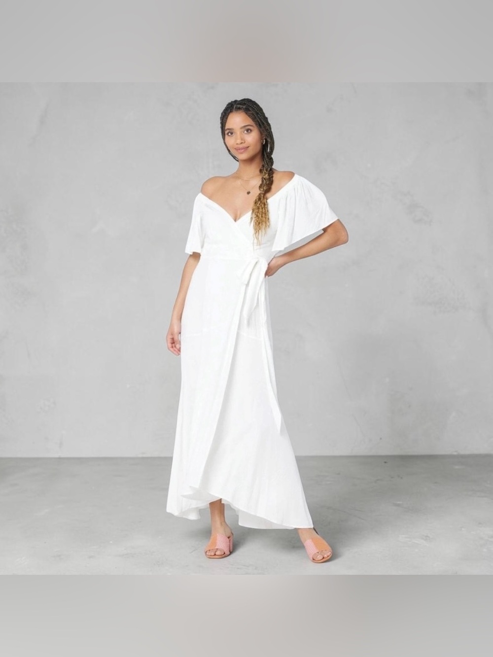 L Space Panama Dress Sz S Cream White Off Shoulder Cover Up Maxi Wrap NWT $154
